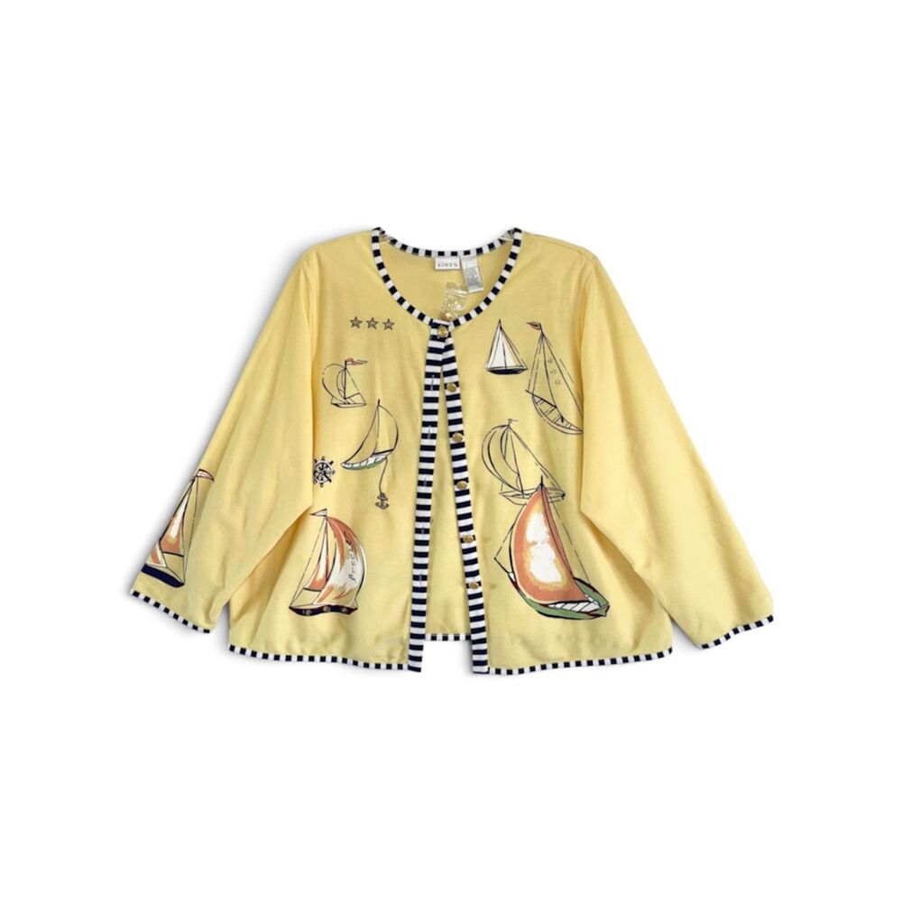 NWOT Koret Painted Cardigan Plus Size 3X Classic Nautical Sailing Casual Boating